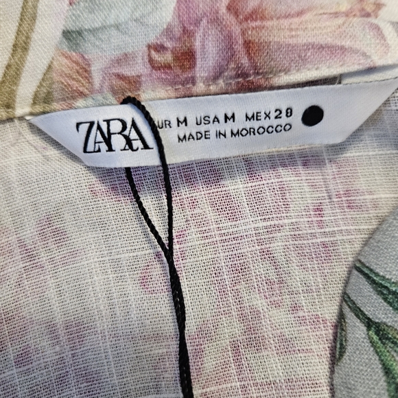 ZARA Floral Parrot Linen Mini Dress M Belted Long Sleeve Size M belt, NEW! - Picture 12 of 16